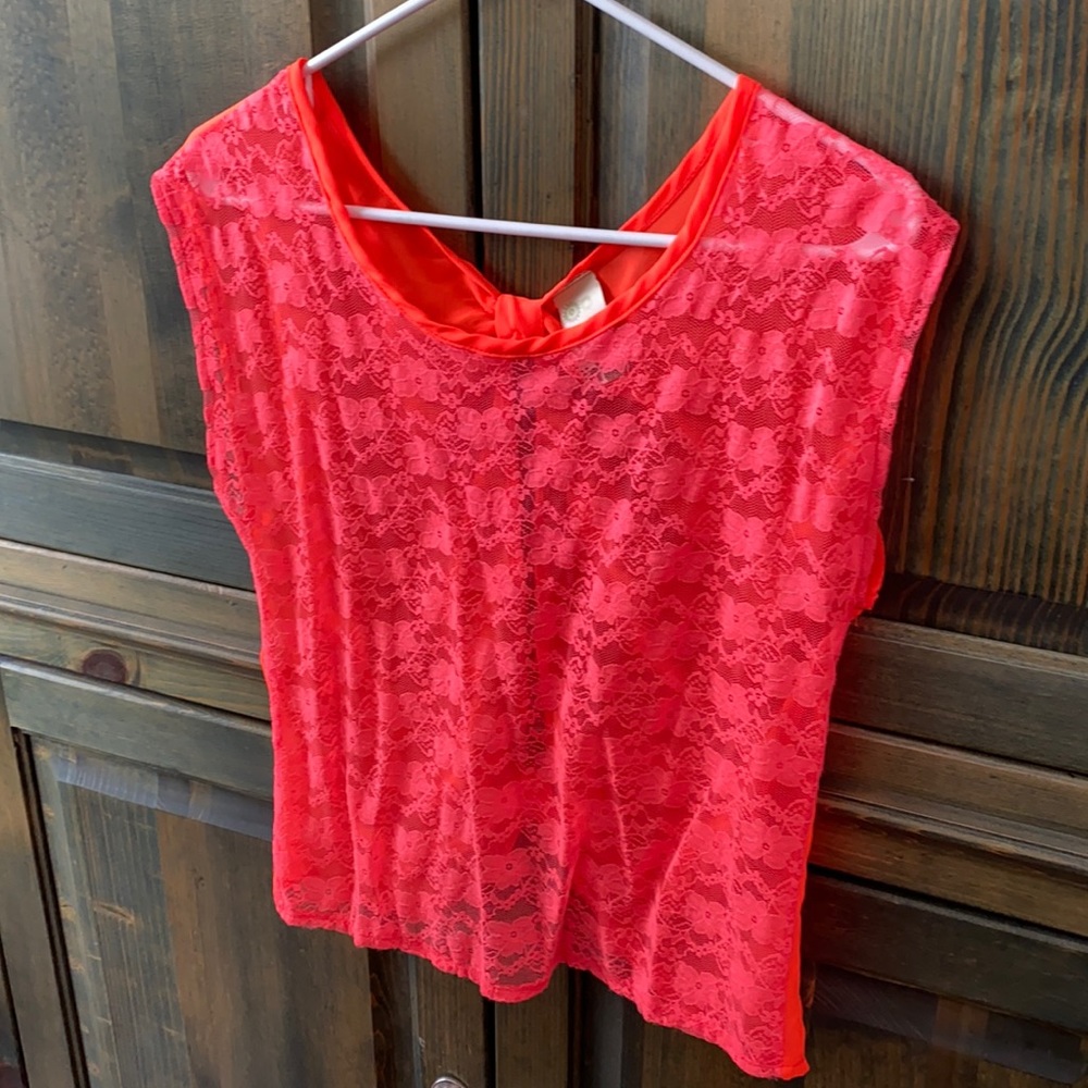 Coral neon lace tank